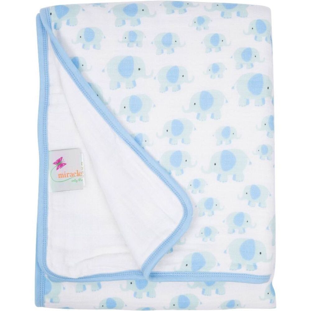 MiracleWare Muslin Baby Blanket - Elephant Blue